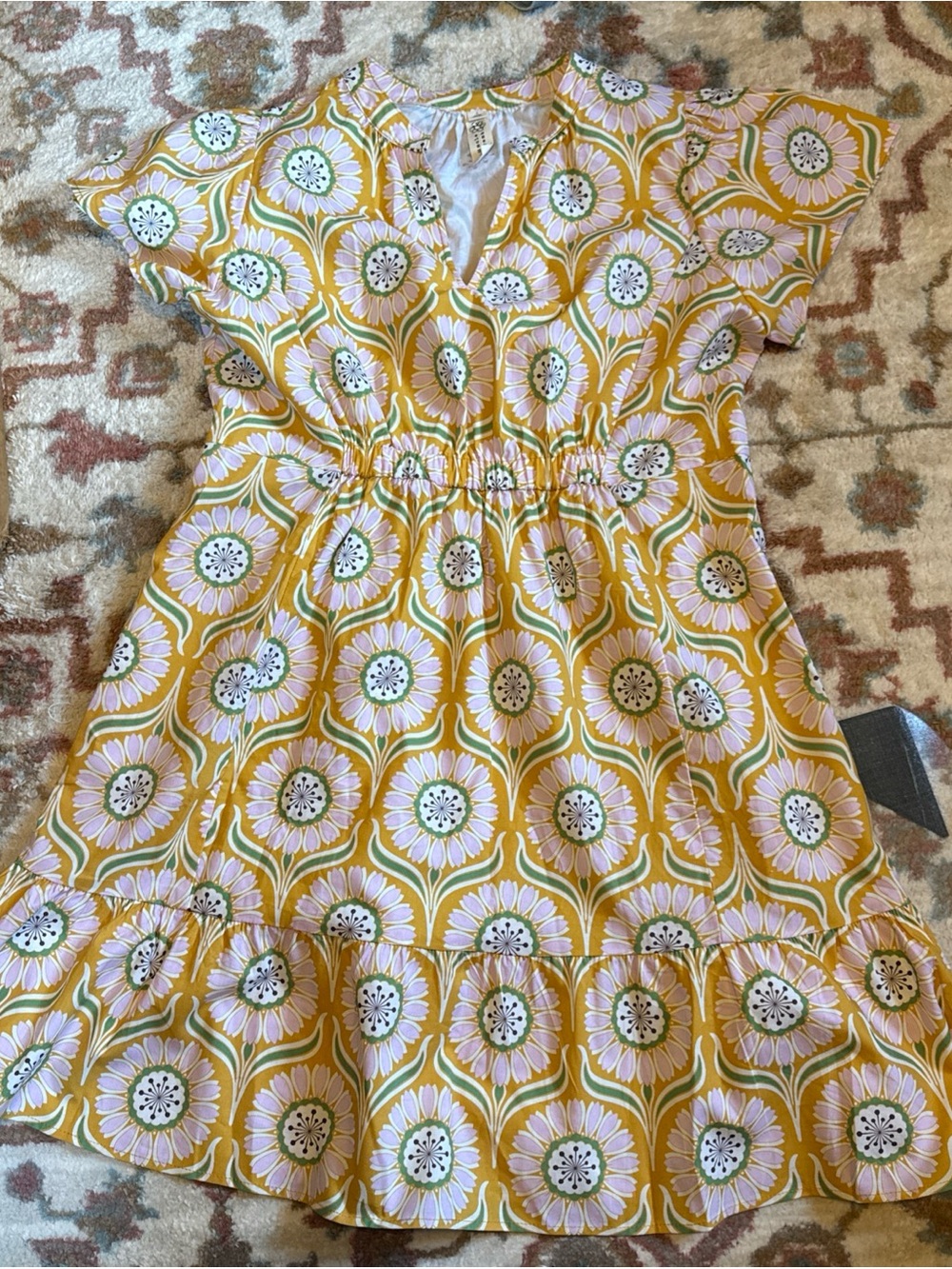 Uncle Frank Floral Print Midi Dress in Mustard and Pink green large
